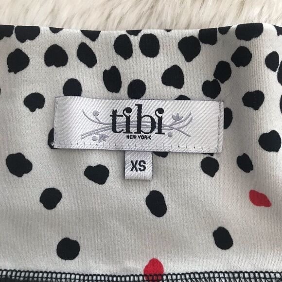 TIBI Abstract Print Full Skirt Jersey Knit Polka Dot Stripe Black Cream Short XS - Picture 4 of 11
